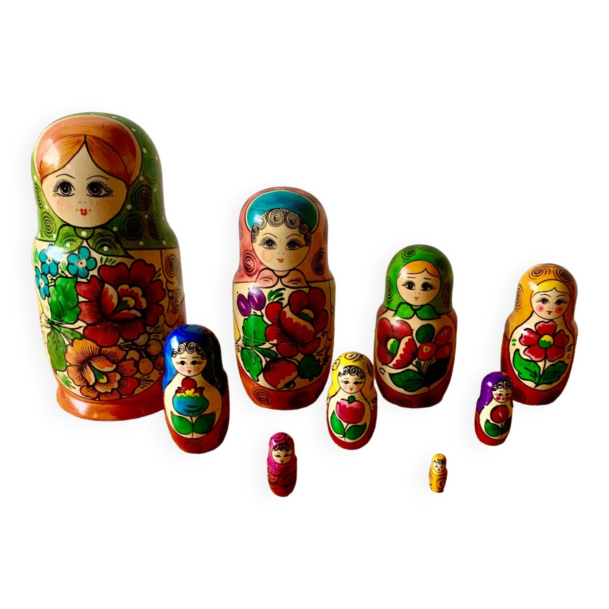 Matryoshka - Series of 9 vintage Russian dolls