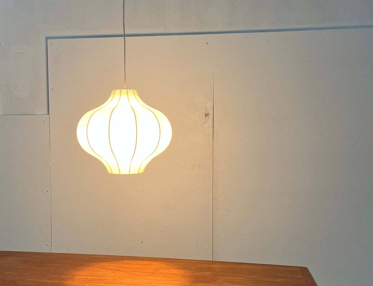 Modern mid-century Cocoon pendant lamp by Friedel Wauer for Goldkant Leuchten, 1960s.