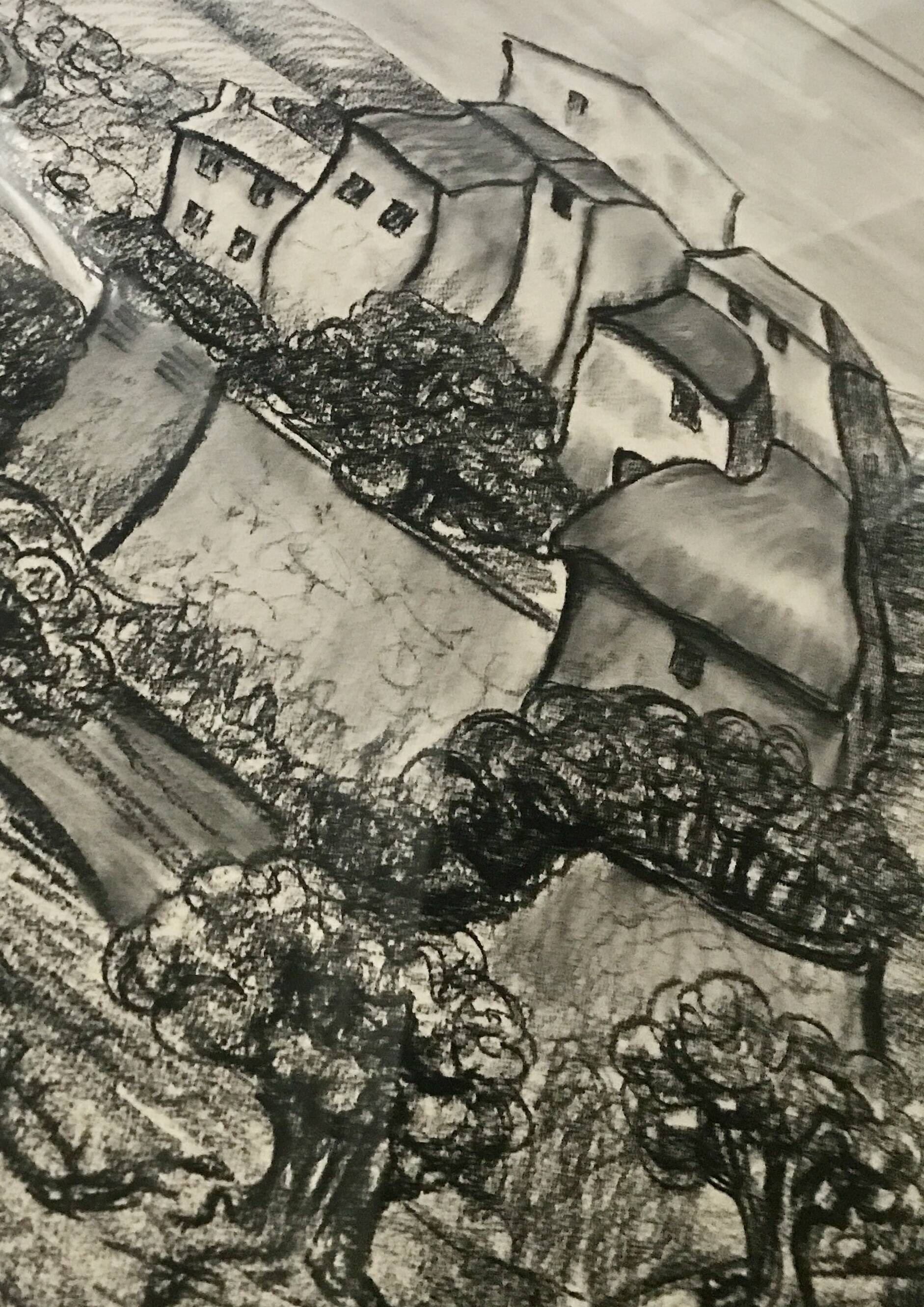 Charcoal drawing painting by Pascal Maixent, 20th century