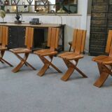 Set of 5 solid oak chairs by Seltz Manufacture 1970's
