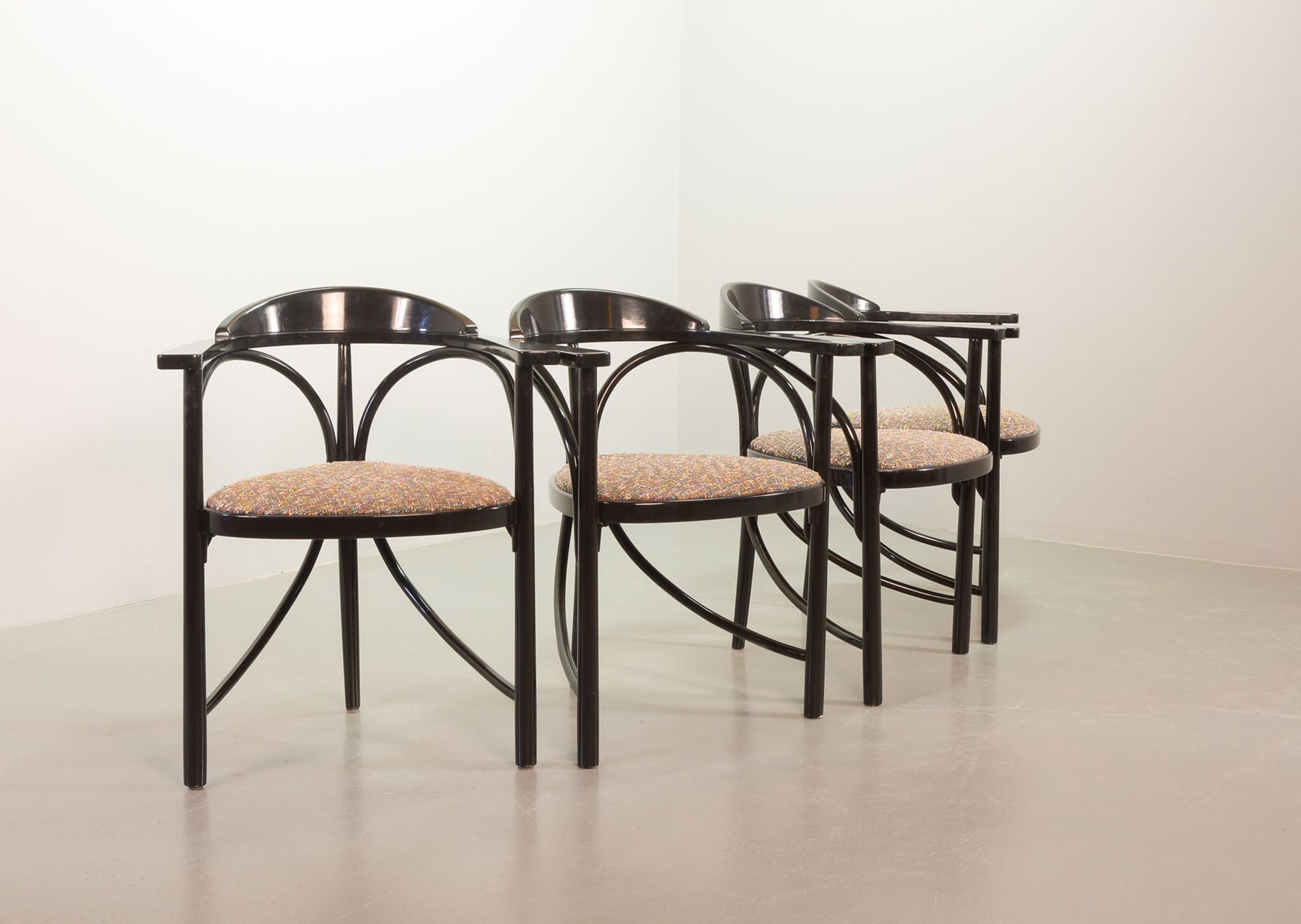 4 Wooden Black Lacquered Thonet Triangle Dining Chairs Model 87, 1980s