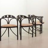 4 Wooden Black Lacquered Thonet Triangle Dining Chairs Model 87, 1980s