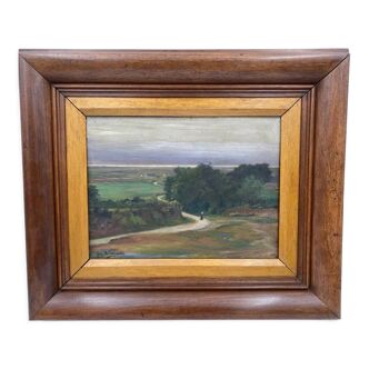 Oil on panel by Raynhart Landscape Road 1900