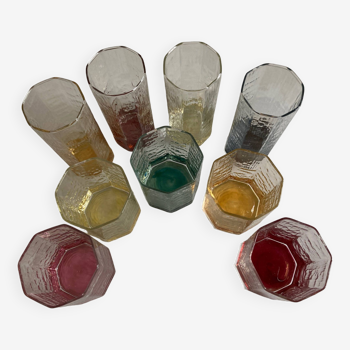 Set of 9 assorted 1970 tumbler glasses