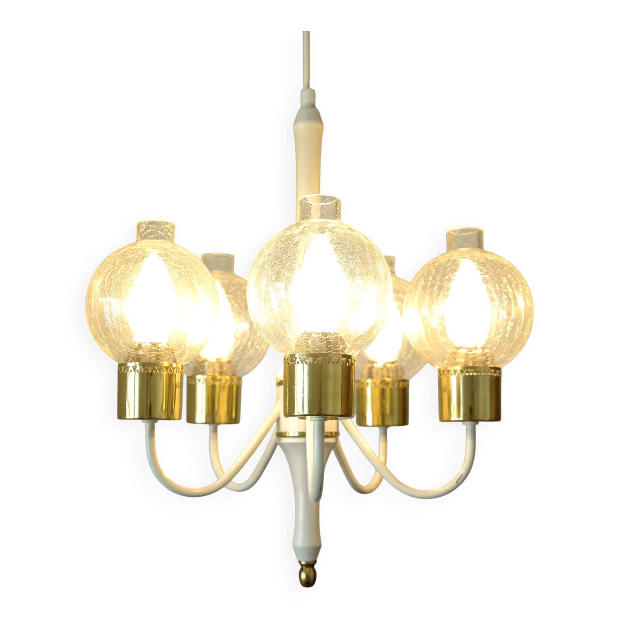 Vintage pendant light white eclectic chandelier hanging lamp Germany 1970's