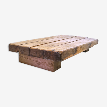 Brutalist solid oak low coffee table