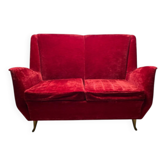 Italian Two-Seater Red Sofa from by I.S.A. Bergamo, 1950s