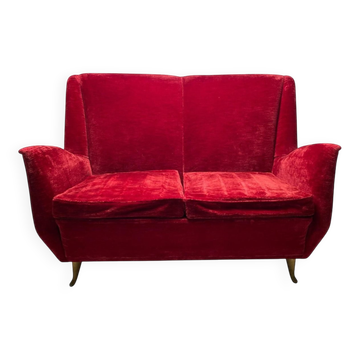 Italian Two-Seater Red Sofa from by I.S.A. Bergamo, 1950s