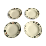 4 Soup Plates Faience from Salins Decor Green and Orange