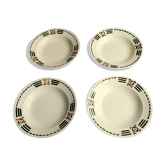 4 Soup Plates Faience from Salins Decor Green and Orange