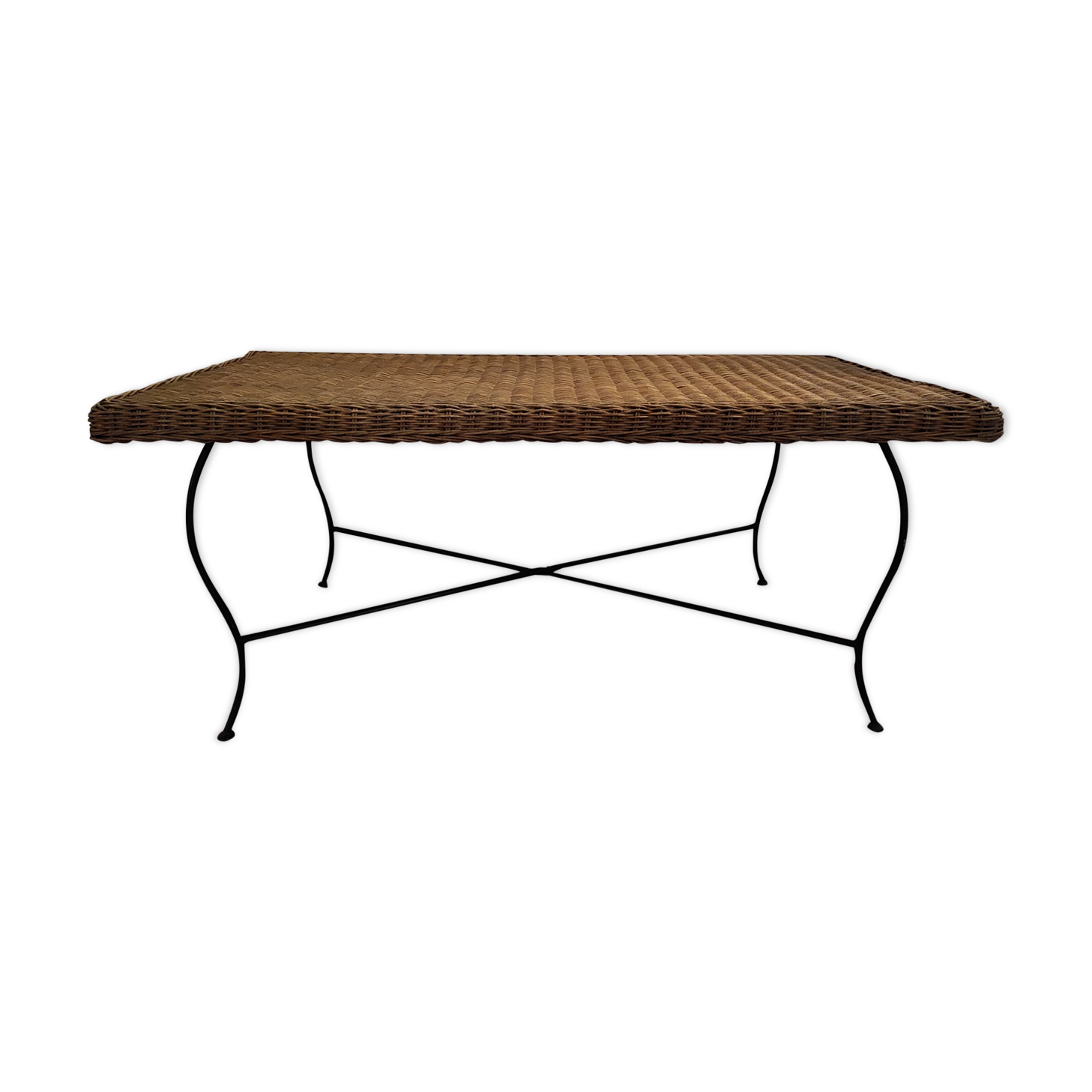 Rattan and wrought iron coffee table 1 meter x 51cm