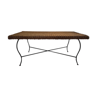 Rattan and wrought iron coffee table 1 meter x 51cm