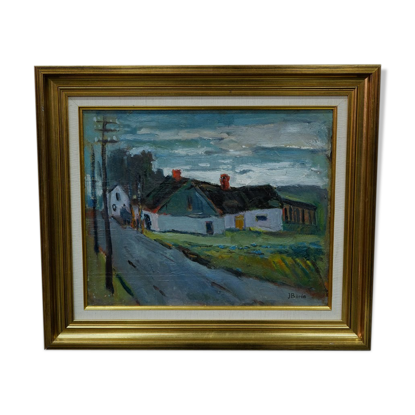Peinture à l’huile, encadré John Börén, Paysage moderne suédois, années 1960,