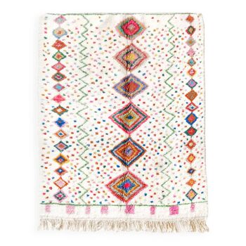 Tapis berbère Azilal écru à motifs colorés 2,35x1,62m