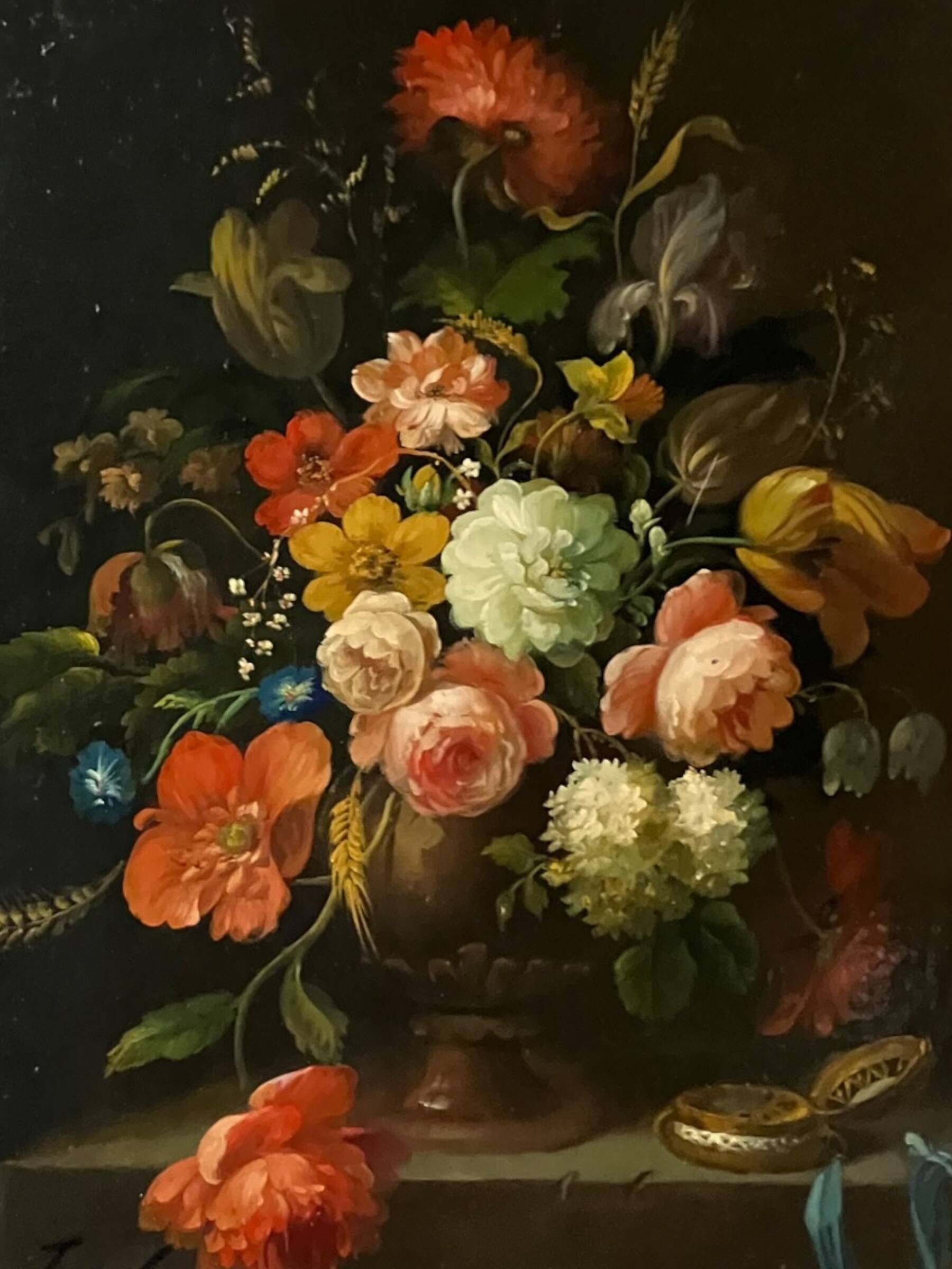 Oil on canvas still life with flower bouquet signed Jord