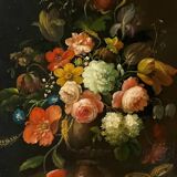 Oil on canvas still life with flower bouquet signed Jord