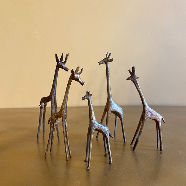Series of 5 golden brass giraffes