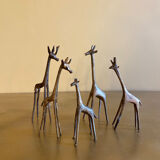 Series of 5 golden brass giraffes