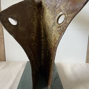 Contemporary Sculpture Solid Bronze Bow Boat and Mermaid Signed ORTIZ