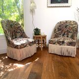Pair of antique tapestry toad armchairs