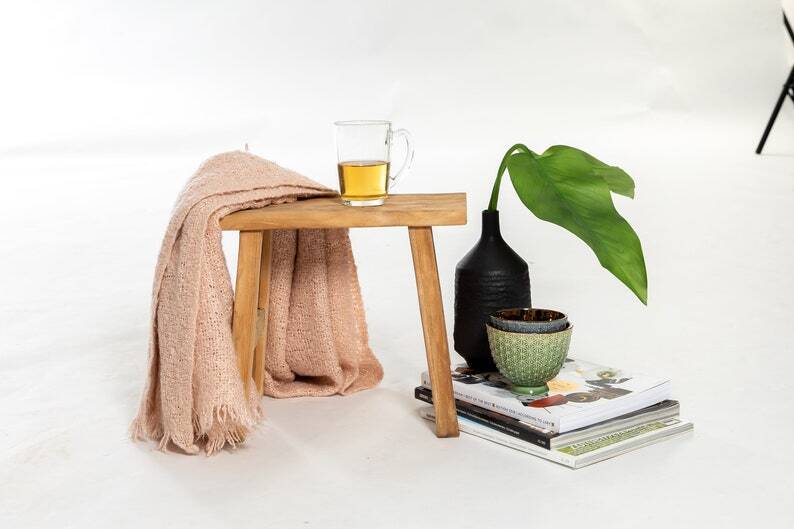 Vintage handmade teak mini bench - 30 x 16 x H 30 cm