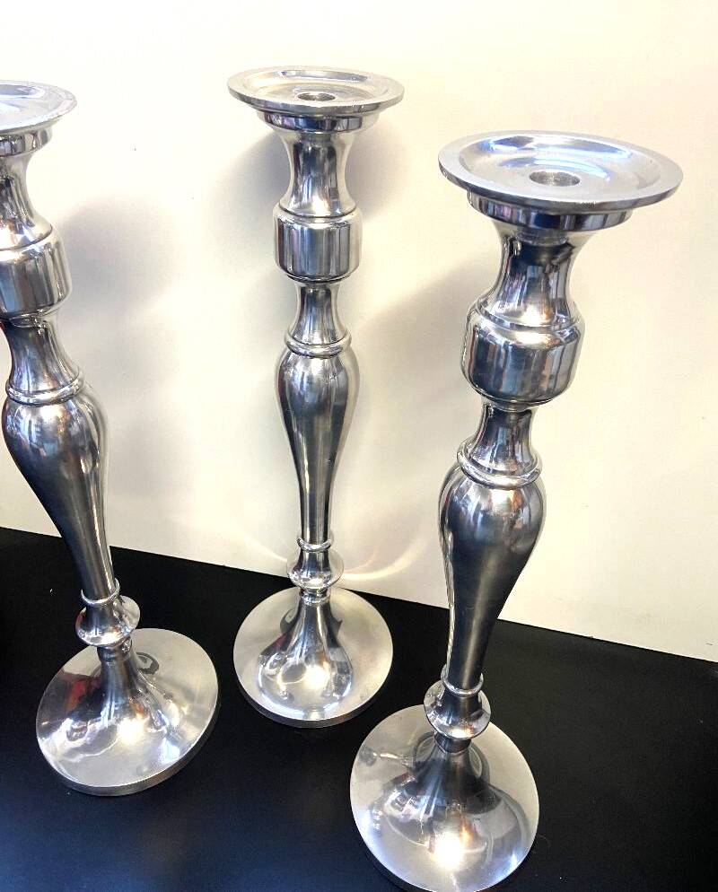 Set of Candle Holders Candelabra Torch Candle Holders Polished Brushed Aluminium
