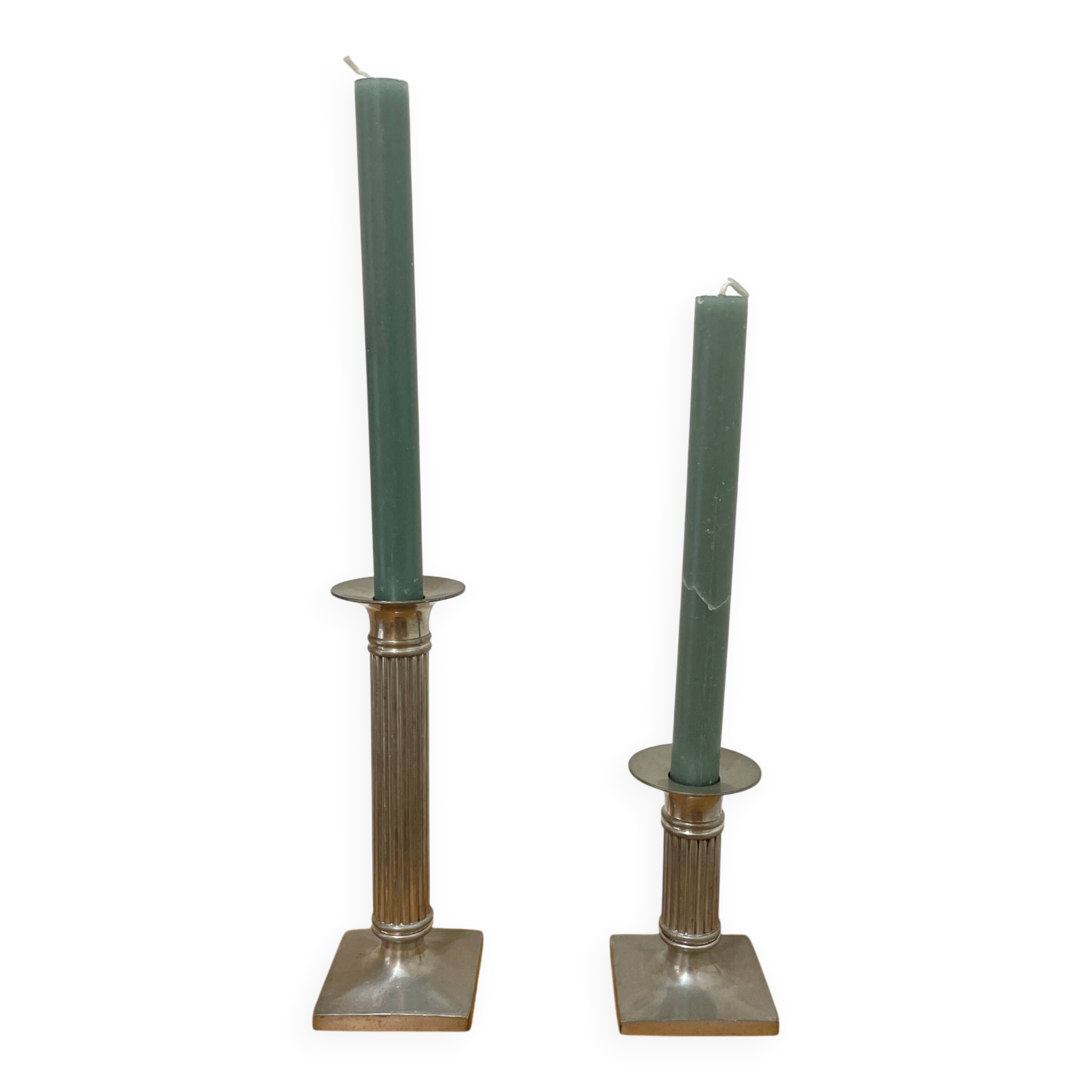 Pair of vintage candlesticks / torches in solid pewter – Guy Degrenne