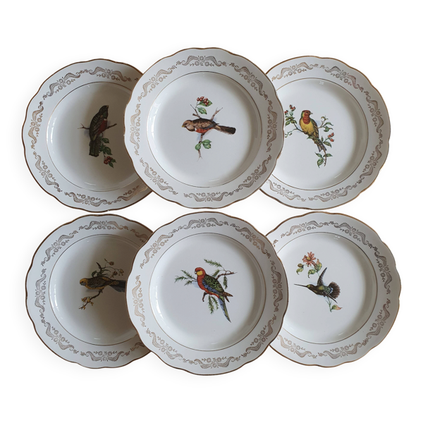 6 assiettes plates Gien Moineaux de Paris