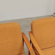 Pair of Czech armchairs in mustard flecked fabric, 1960.