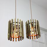 Vintage Italian Brass Cage Pendant Lamp, 70s