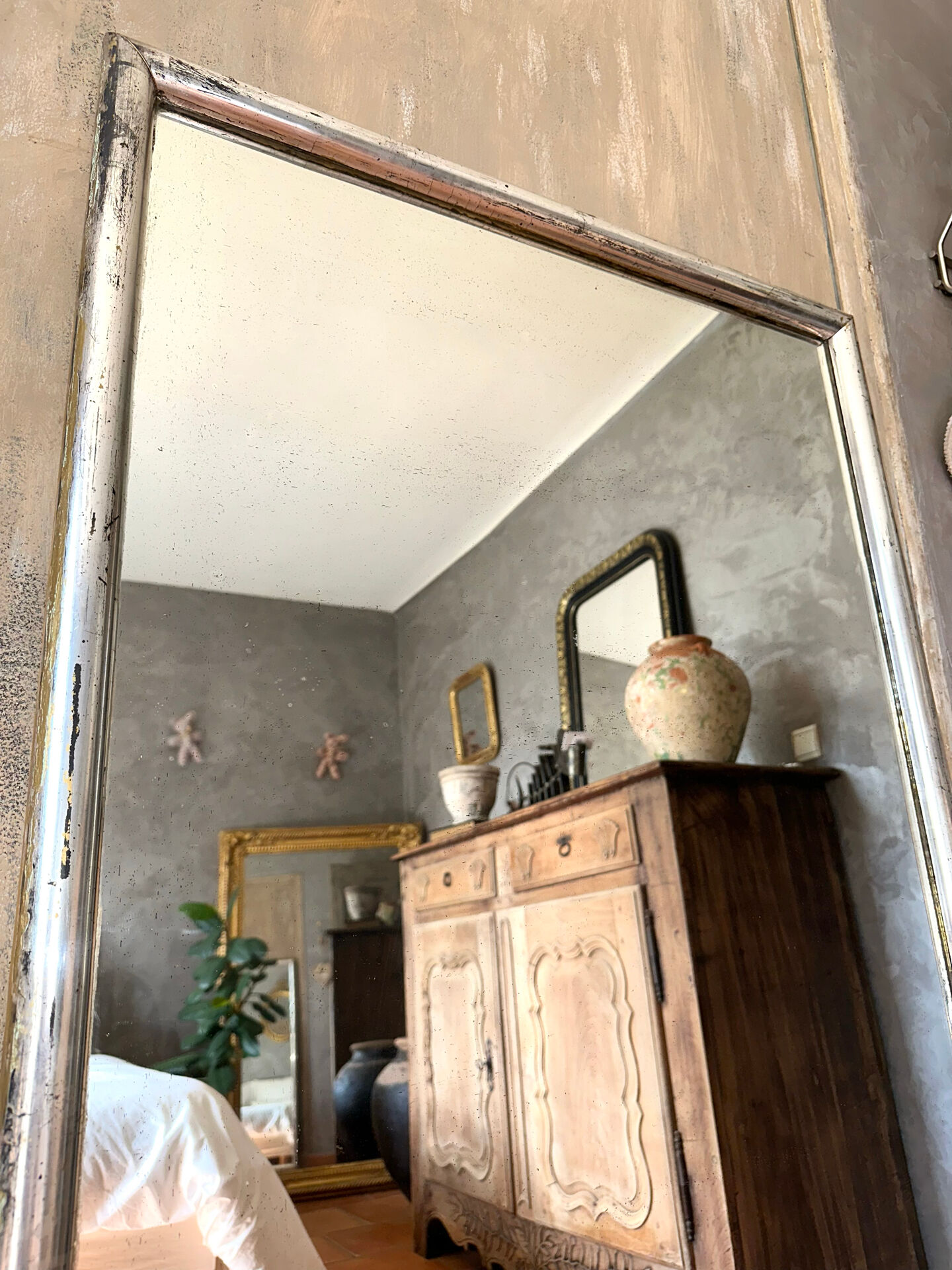 Miroir bistrot ancien feuille d’argent XIXème