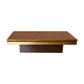 Elm magnifying glass coffee table and brass 1970