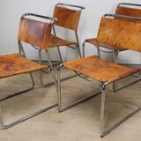 Set of 4 vintage leather and chrome metal chairs, 1970