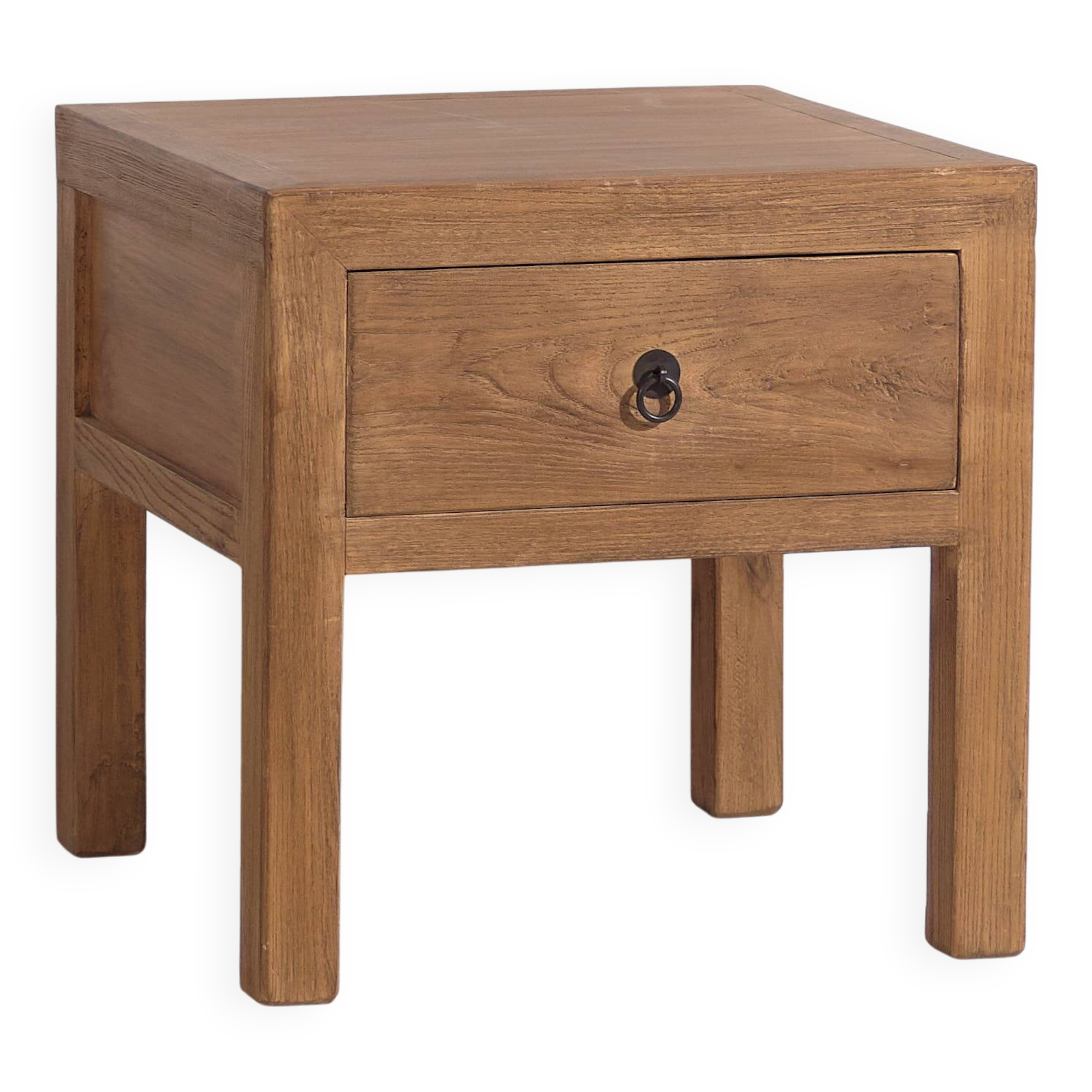 Square bedside table in antique elm wood