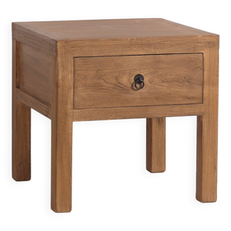 Table de chevet carrée en bois d’orme ancien
