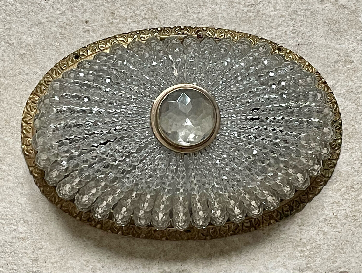 Old ceiling lamp crystal and bronze 1900