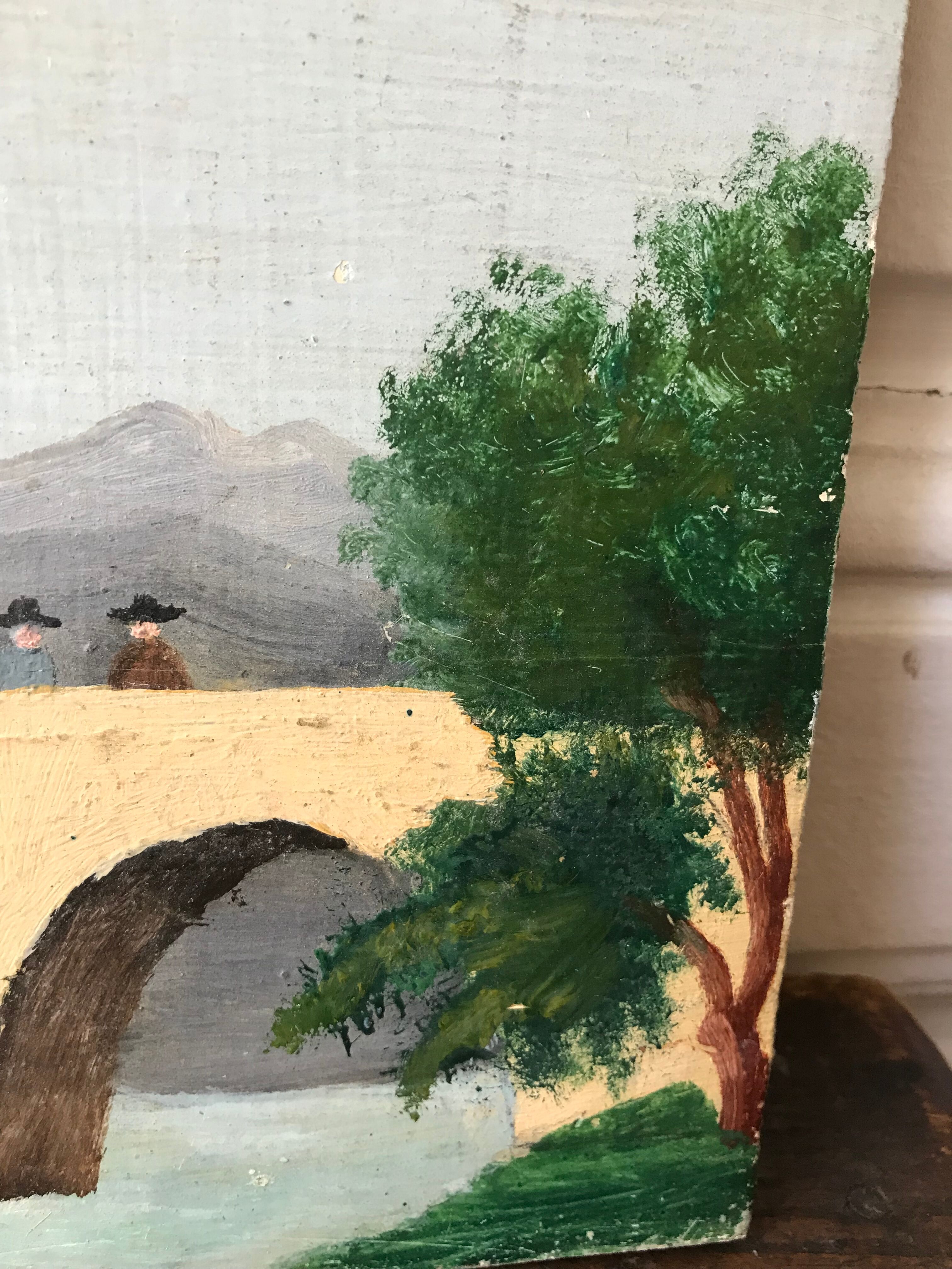Painting oil old naïve landscape