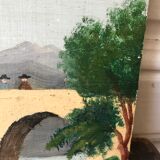 Peinture huile ancienne paysage naïf