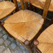 6 Rustic Solid Wood and Straw Chairs in 1960s Country Style