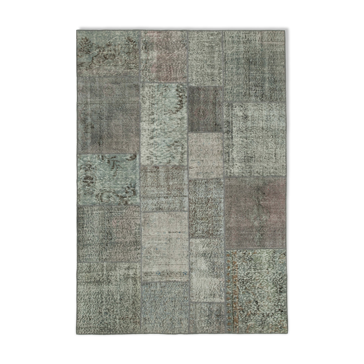 Handwoven oriental overdyed 170 cm x 247 cm grey patchwork carpet