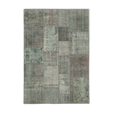 Handwoven oriental overdyed 170 cm x 247 cm grey patchwork carpet