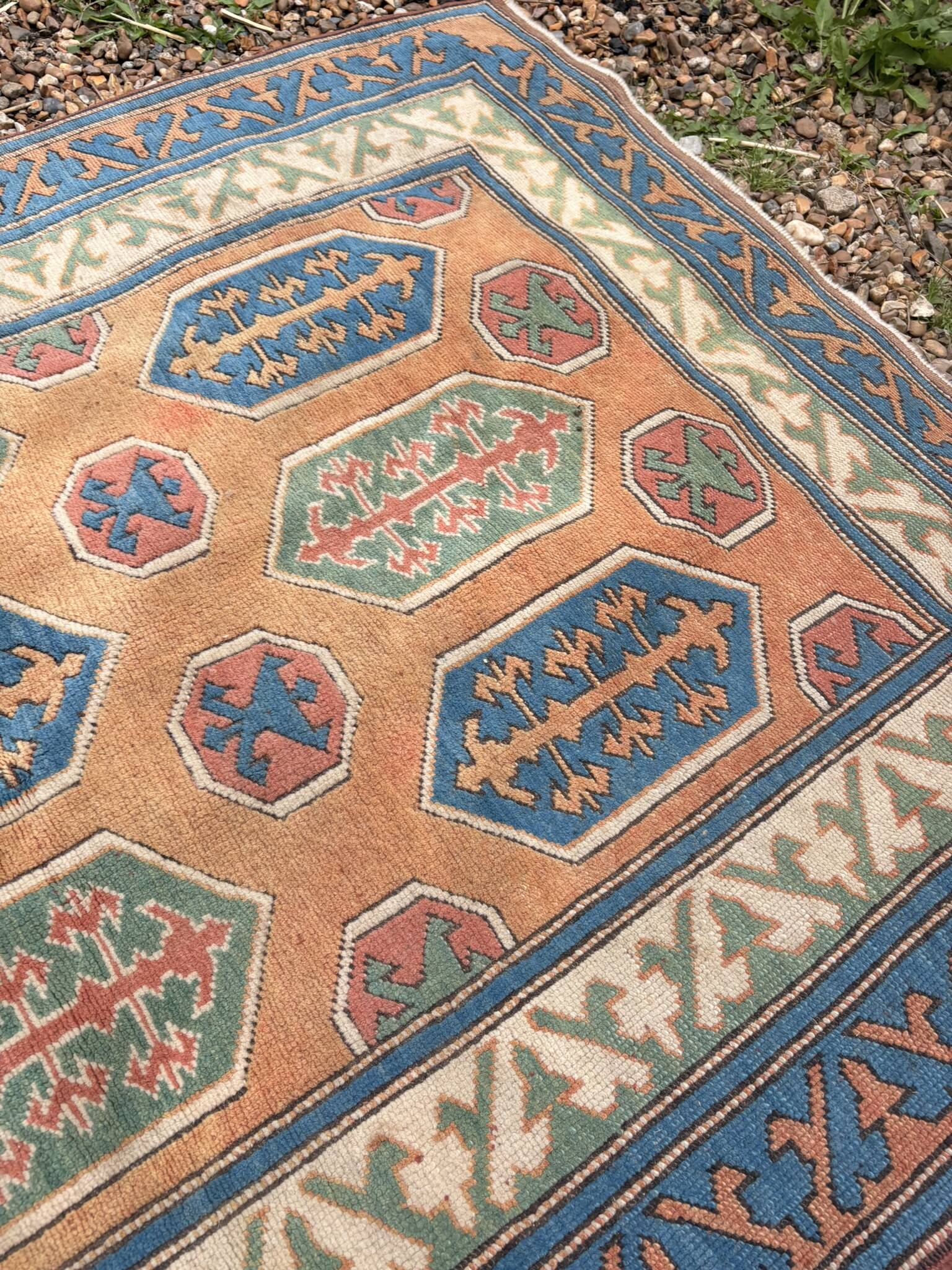 Antique Shirvan carpet, Caucasus 125x190, handmade wool, geometric tribal boho.