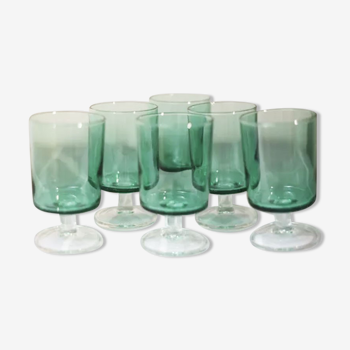 6 anciens verres à pied luminarc verts clairs h9,2 cm