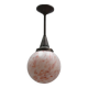Lampe globe Art Déco avec abat-jour en verre marbré et suspension à tige - vers 1930