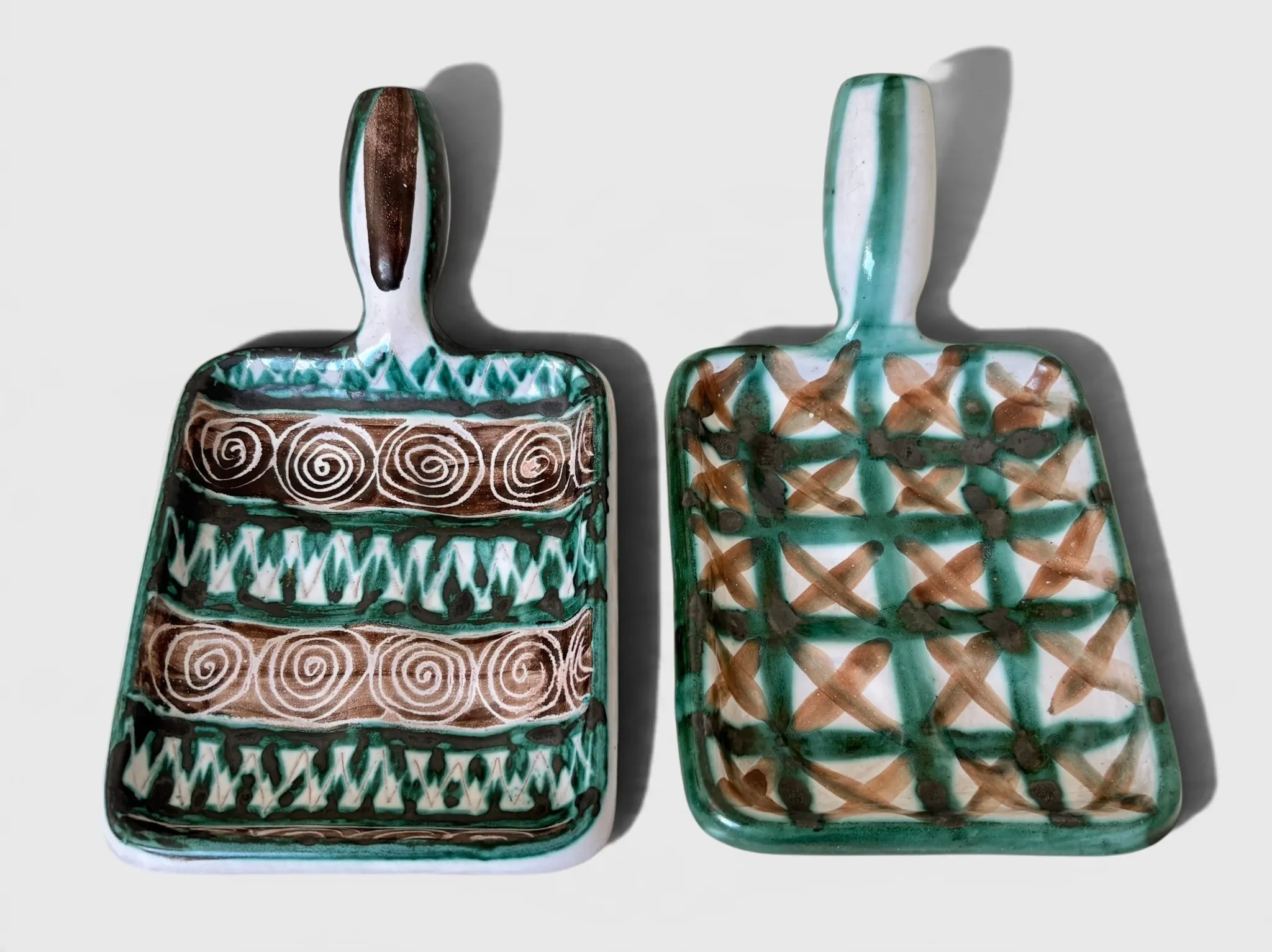 Pair of Robert Picault Ceramic Handled Trays, Vallauris, France, circa 1950