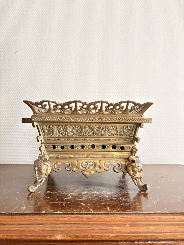 Ancien Jardinière Cache Pot Bronze Indochine Asie Eléphant XIXème