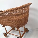 Vintage wicker cradle with 50-60s wheels