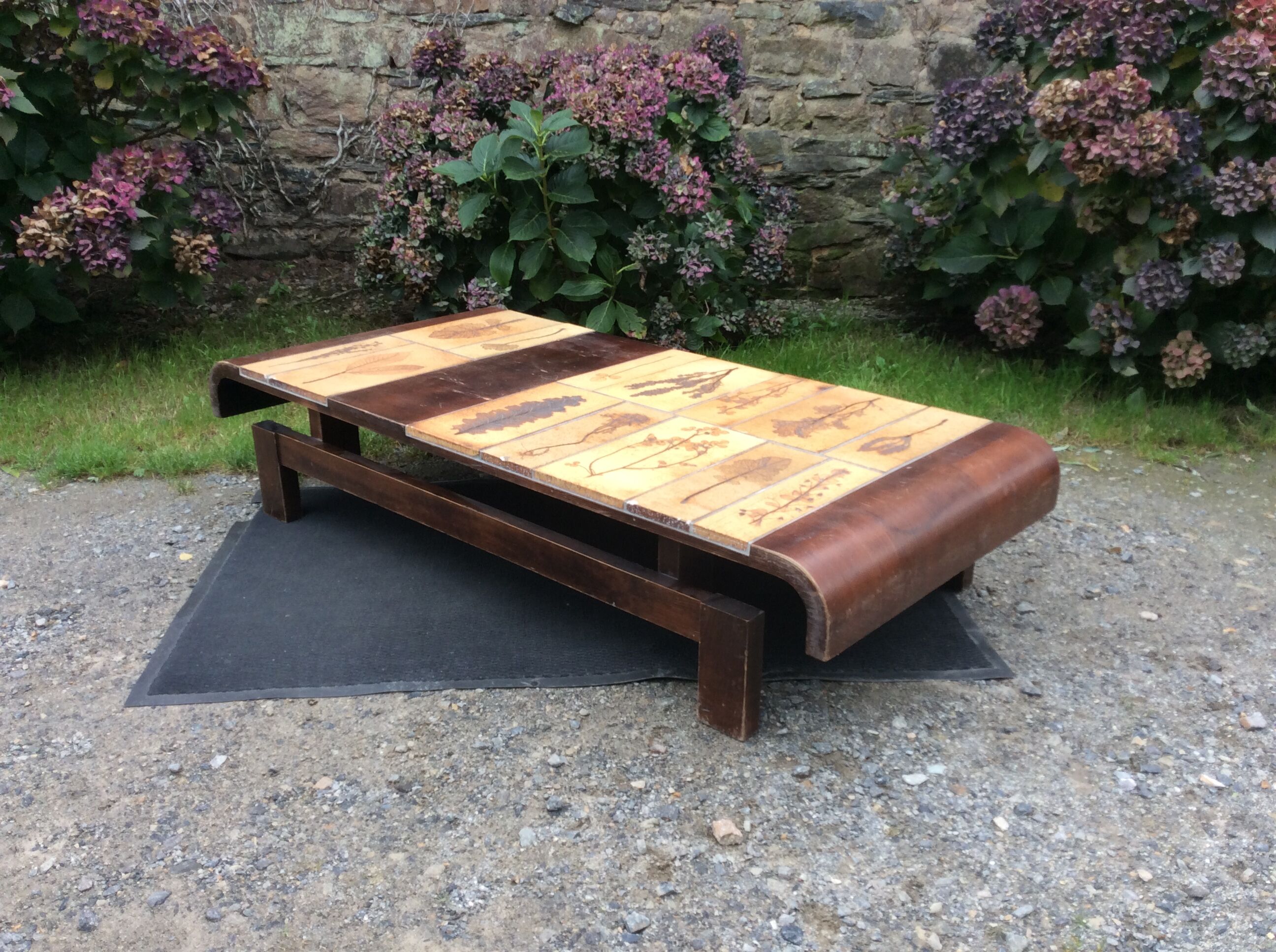 Vintage ceramic coffee table with Roger Capron style herbarium