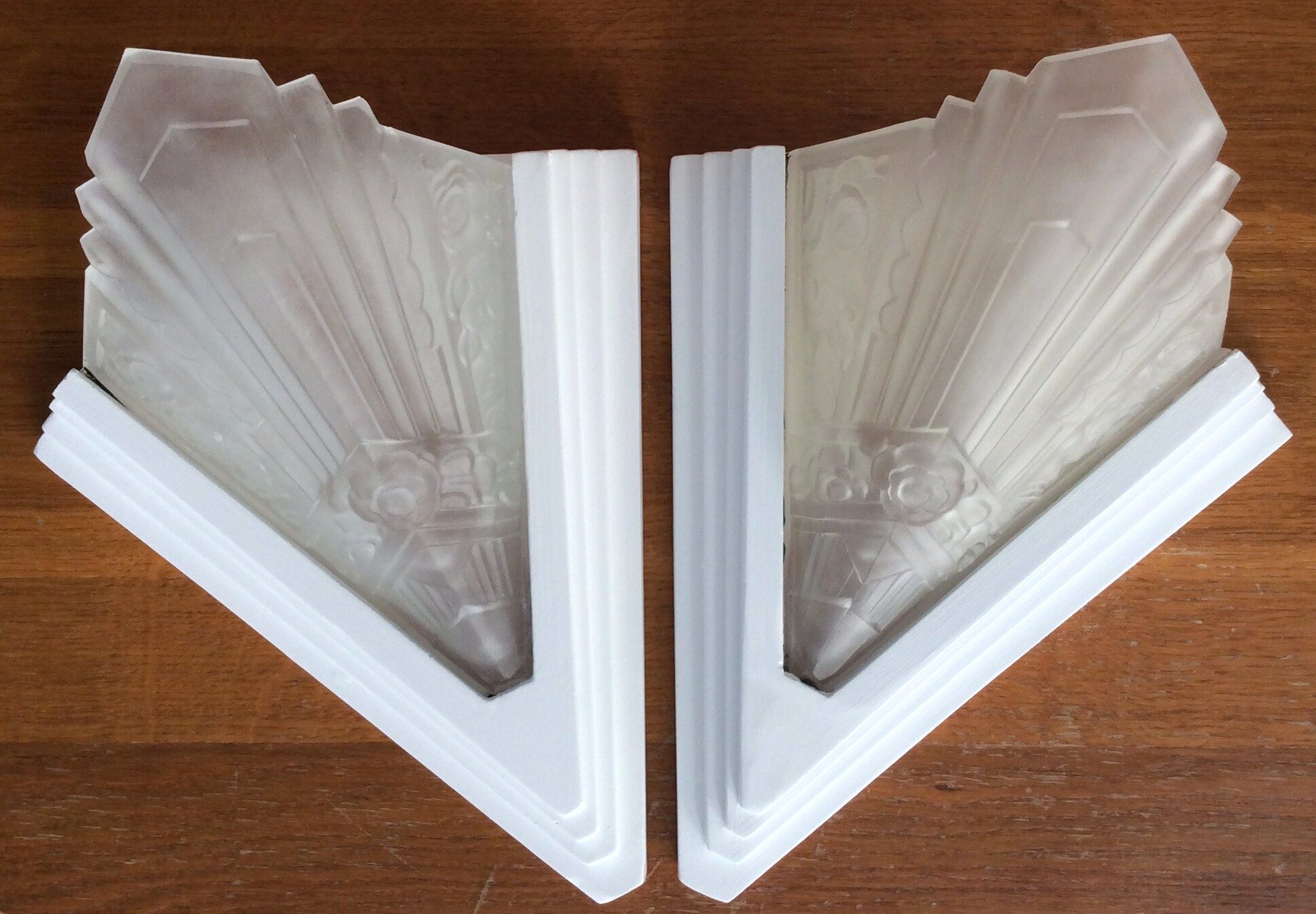 Pair of art deco-style pressed glass sconces