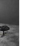 Vintage Mid-Century Scandinavian Modern Black Leather Rectangular Ottoman